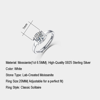 Women's Silver and 1ct 6.5MM Moissanite Ring: Classic Glamour