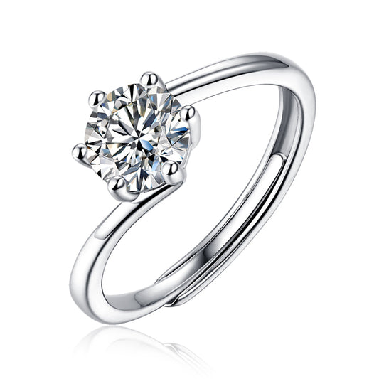 Women's Classic 1ct 6.5MM Moissanite Solitaire Ring in S925 Silver Shine