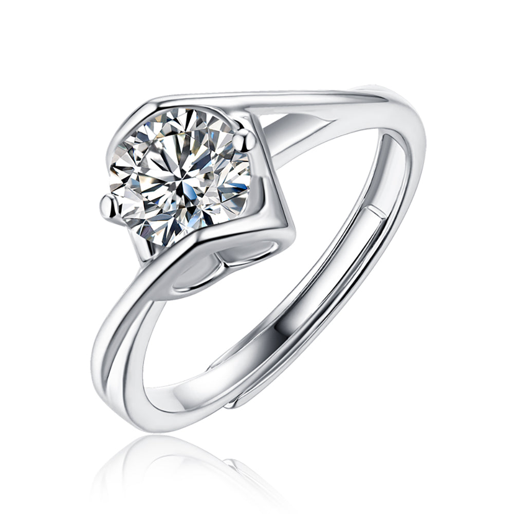 Wome's 1ct 6.5MM Moissanite ring in sterling silver with radiant simplicity