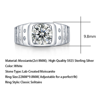 2ct 8MM Moissanite ring set in sterling silver with a glittering solitaire