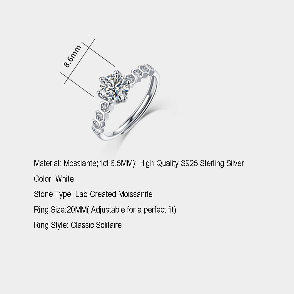 Women's Silver solitaire 1ct 6.5MM Moissanite ring that is cost-effectively luxurious