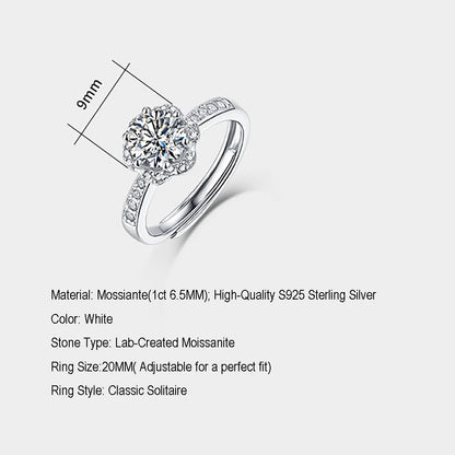 Women's Silver Ring with Dazzling Brilliance and 1ct 6.5MM Moissanite Magic