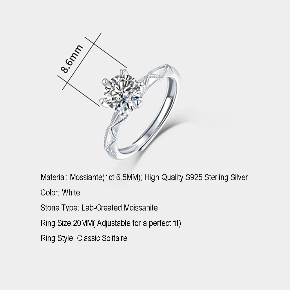 Women's Sterling silver 1ct 6.5MM moissanite ring that is stylish and elegant