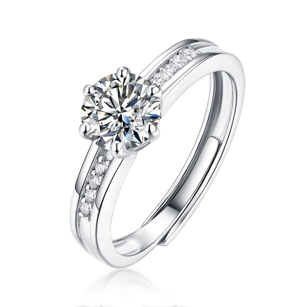 Women's 1ct 6.5MM Moissanite ring set in sterling silver with a glittering solitaire