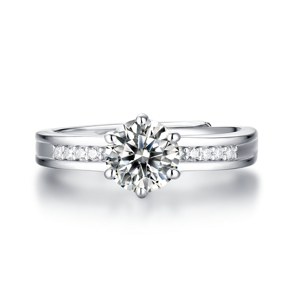 Women's 1ct 6.5MM Moissanite ring set in sterling silver with a glittering solitaire