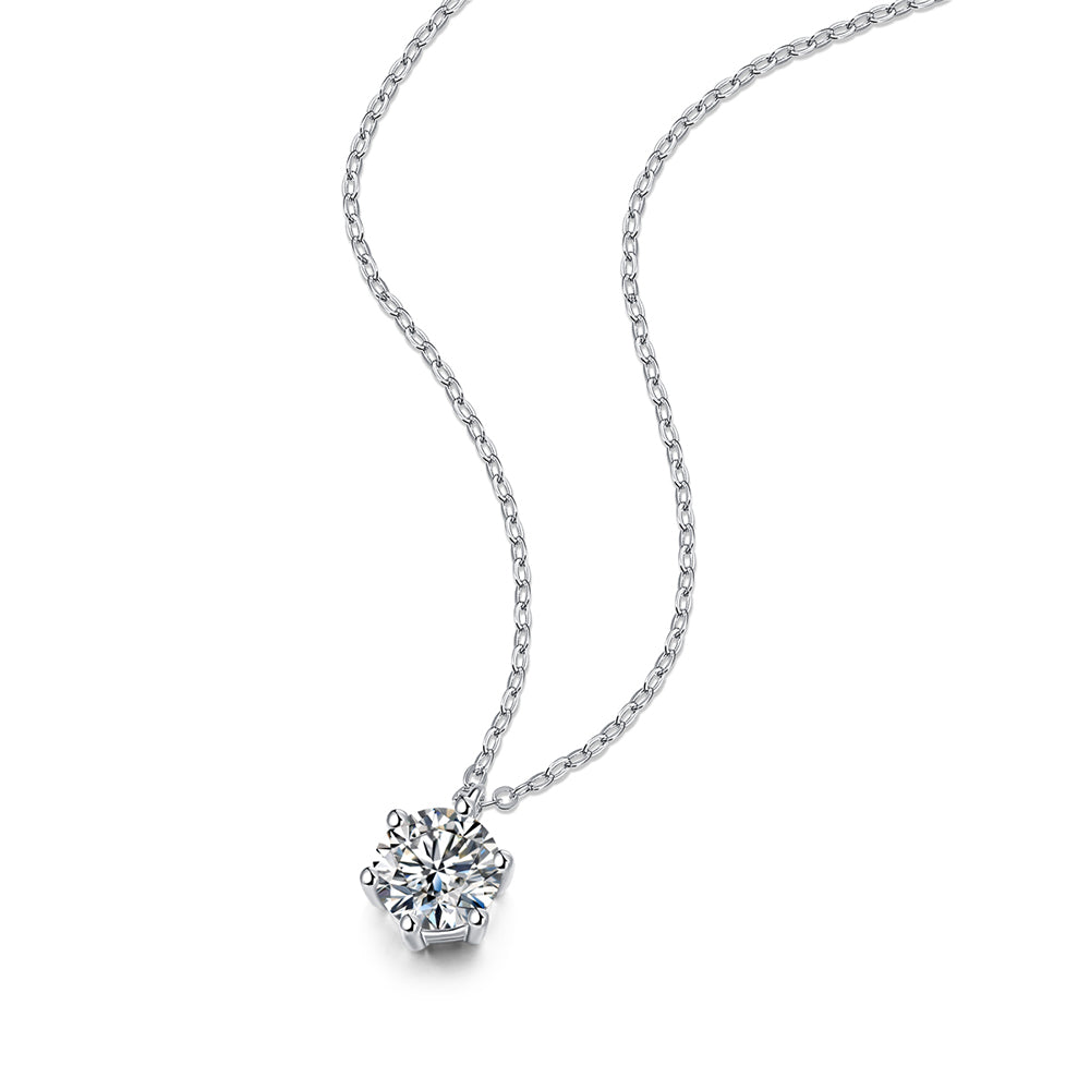 Round Moissanite Pendant in S925 Silver, 1ct of Pure Luxury