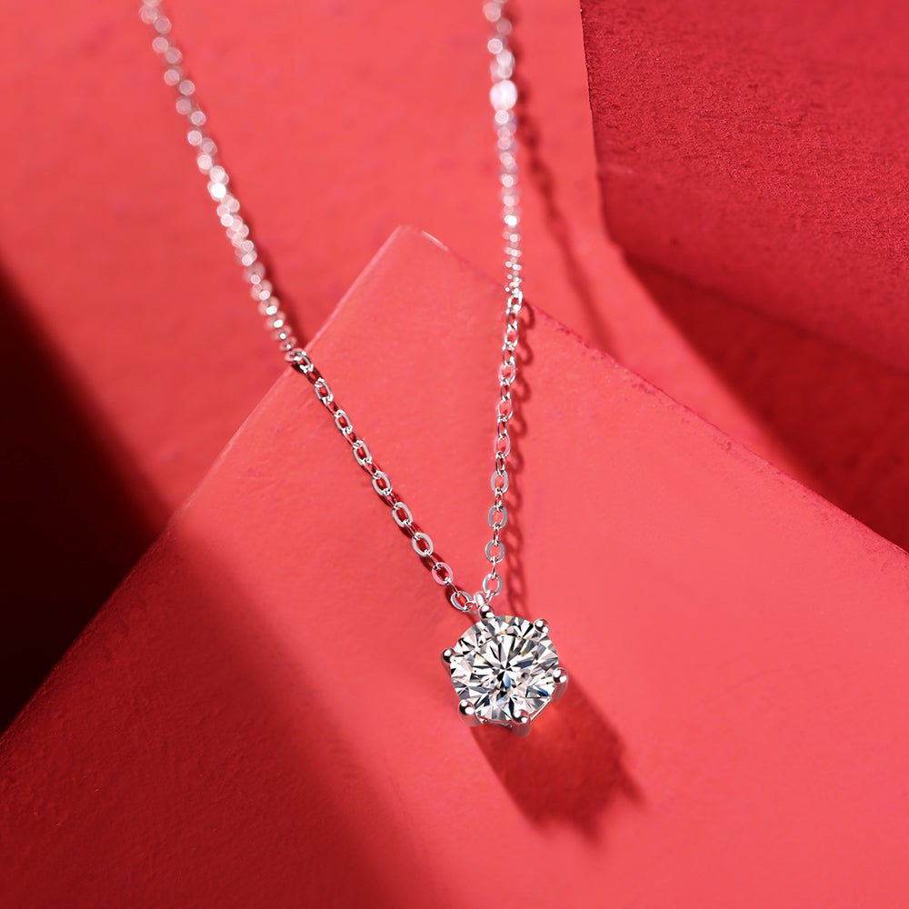 Round Moissanite Pendant in S925 Silver, 1ct of Pure Luxury