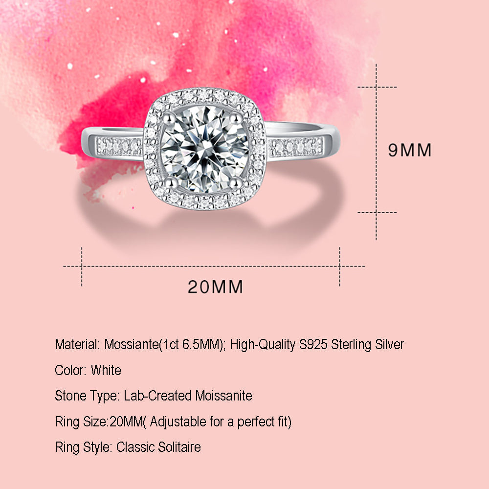 Women's Sparkling 1 Carat Moissanite Solitaire Ring in Silver