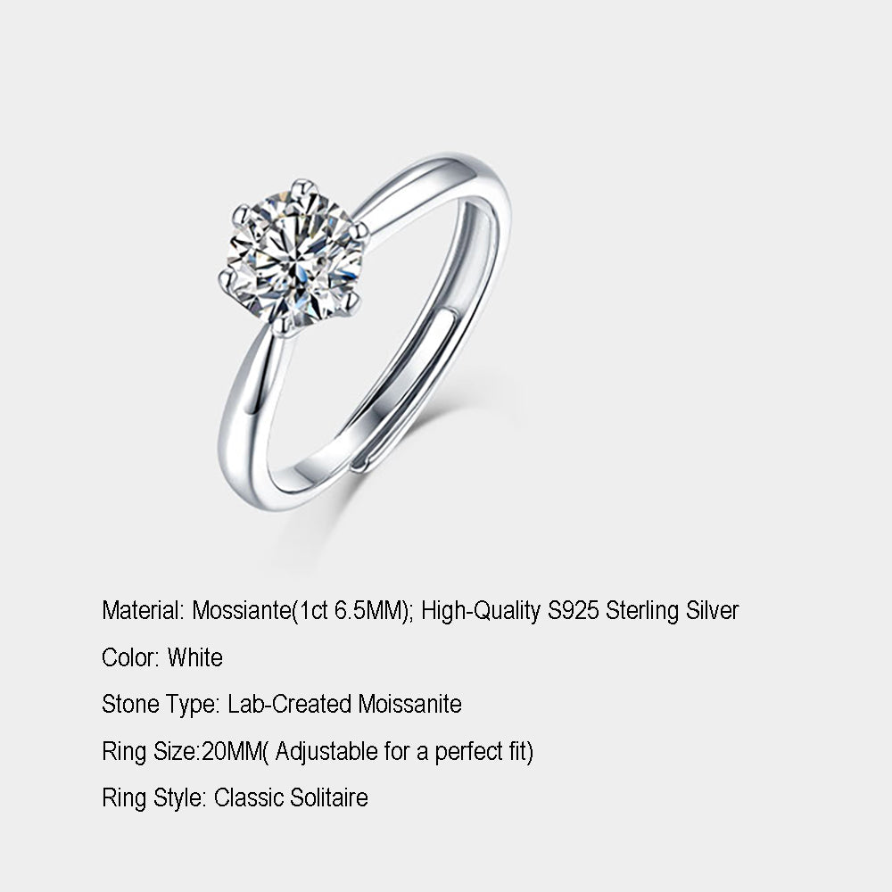 Women's The Perfect 1ct 6.5MM Moissanite Ring for Every Occasion in Stunning Silver Sparkle